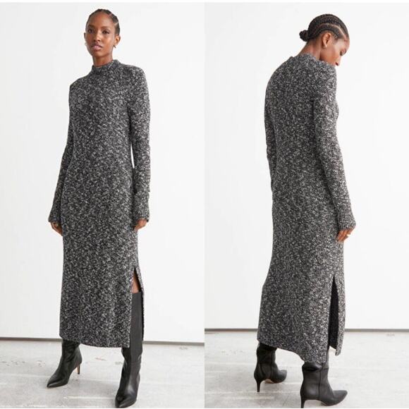& Other Stories Black Knitted Side Slit Midi Sweater Dress Size S Mock Neck NWT - Picture 1 of 12